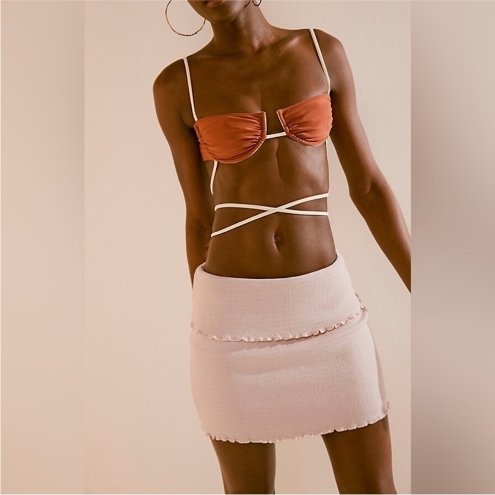 Free People Soleil Mini Skirt Pale Pink Gauze Stretch Size L